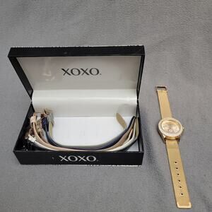 XOXO Analog Watch Rose Gold Crystal Bezel Interchangeable Bands 7PC